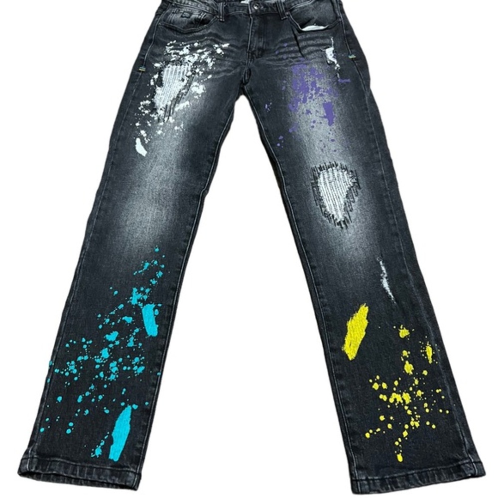 Born Fly colorful Pain Splatter gray Jeans Size 18